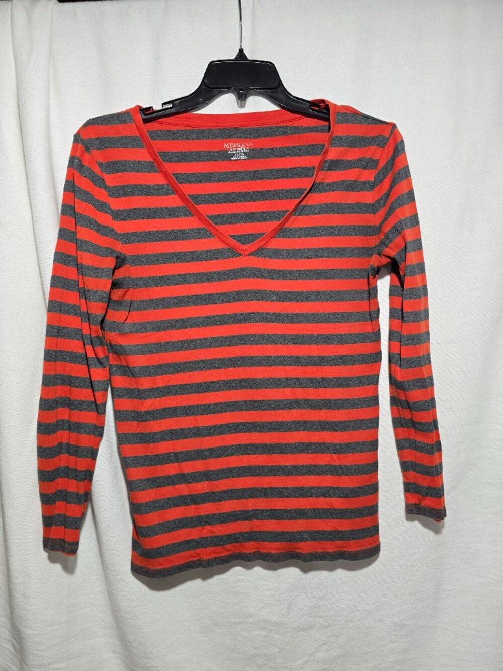 Merona Orange Gray Striped Long Sleeve V-Neck Top Women's Size XL GUC